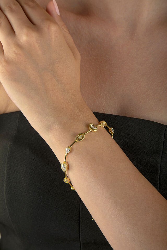 925 Ayar Gümüş Geometrik Taşlı Bileklik