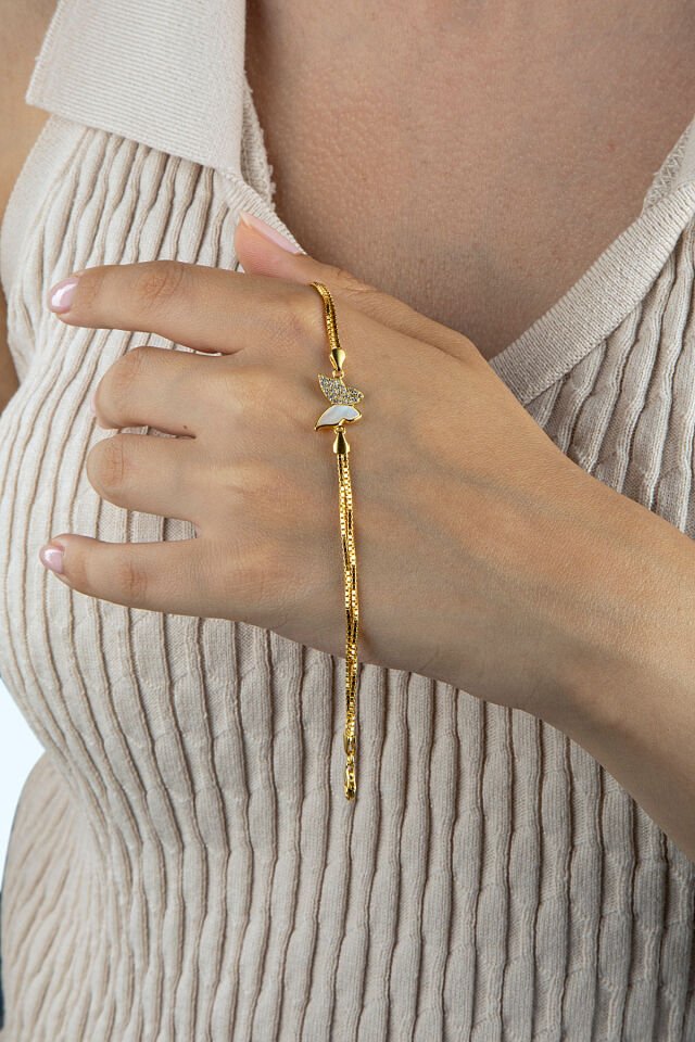 925 Ayar Gümüş Sedefli Kelebek Motifli Kutu Zincir Bileklik