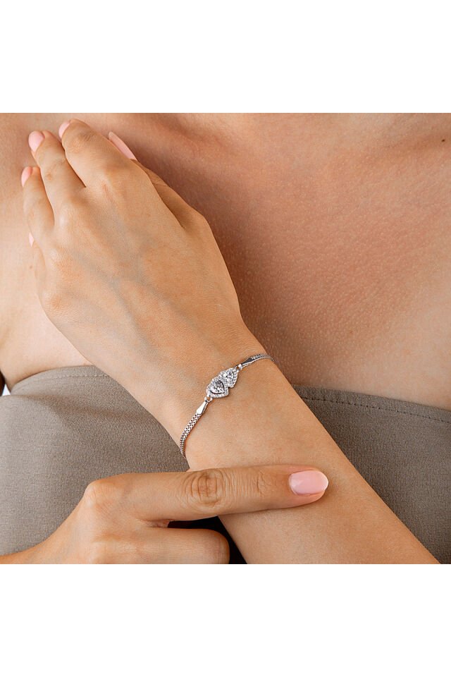 925 Ayar Gümüş Çift Kalp Taşlı Bileklik