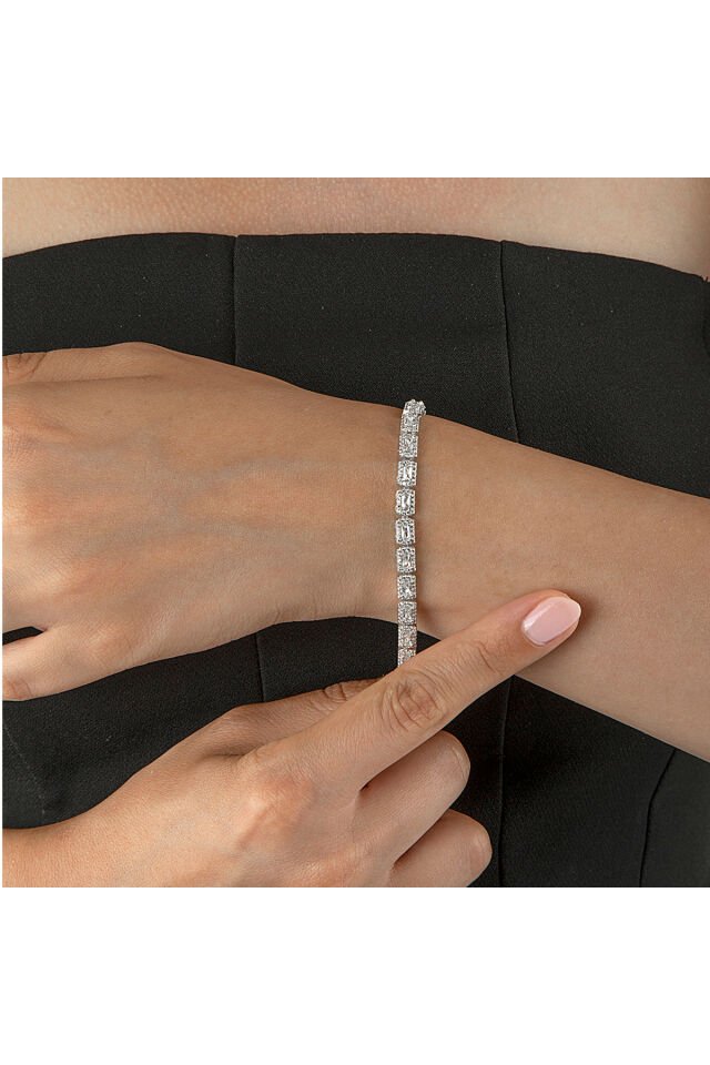 Altın Kaplama 925 Ayar Gümüş Çerçeveli Baget Taşlı Su Yolu Bileklik