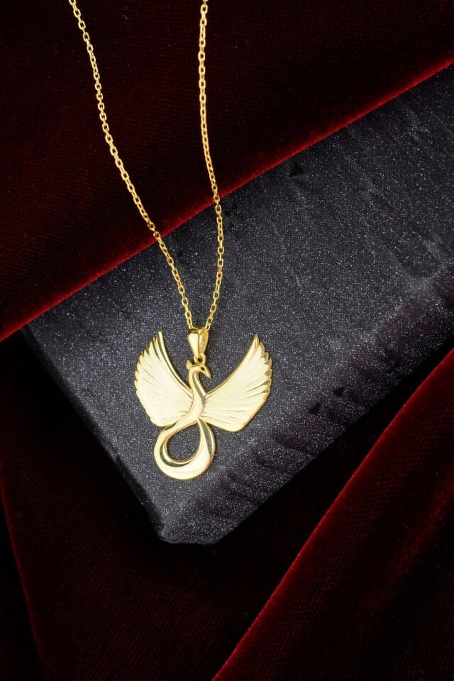 925 AYAR GÜMÜŞ ÜZERİ ALTIN KAPLAMA ANKA KOLYE