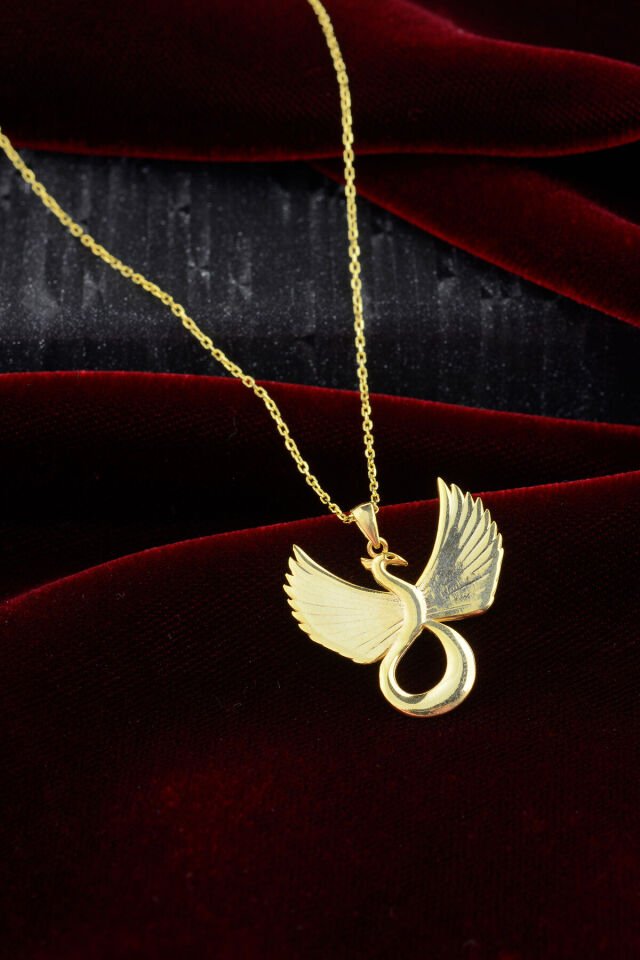 925 AYAR GÜMÜŞ ÜZERİ ALTIN KAPLAMA ANKA KOLYE