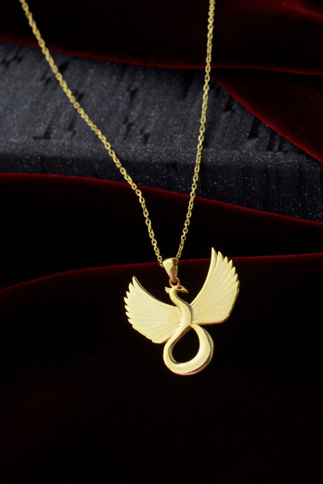 925 AYAR GÜMÜŞ ÜZERİ ALTIN KAPLAMA ANKA KOLYE