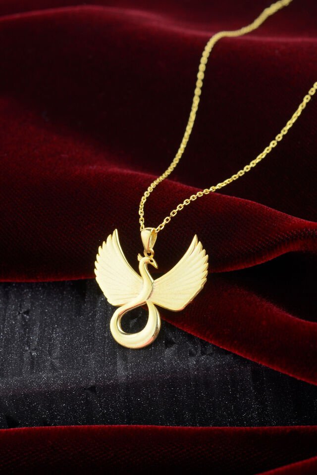 925 AYAR GÜMÜŞ ÜZERİ ALTIN KAPLAMA ANKA KOLYE