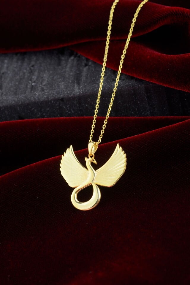 925 AYAR GÜMÜŞ ÜZERİ ALTIN KAPLAMA ANKA KOLYE