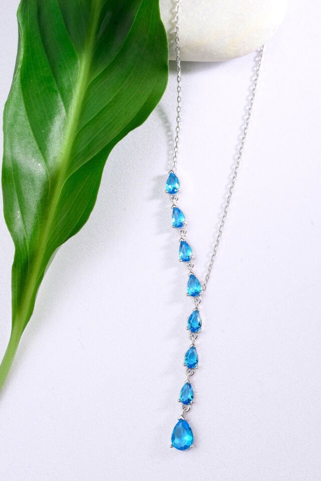 925 Ayar Gümüş Kalpli Taşlı Y Kolye