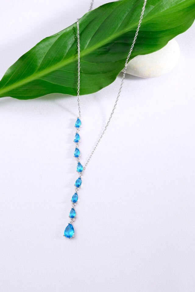 925 Ayar Gümüş Kalpli Taşlı Y Kolye