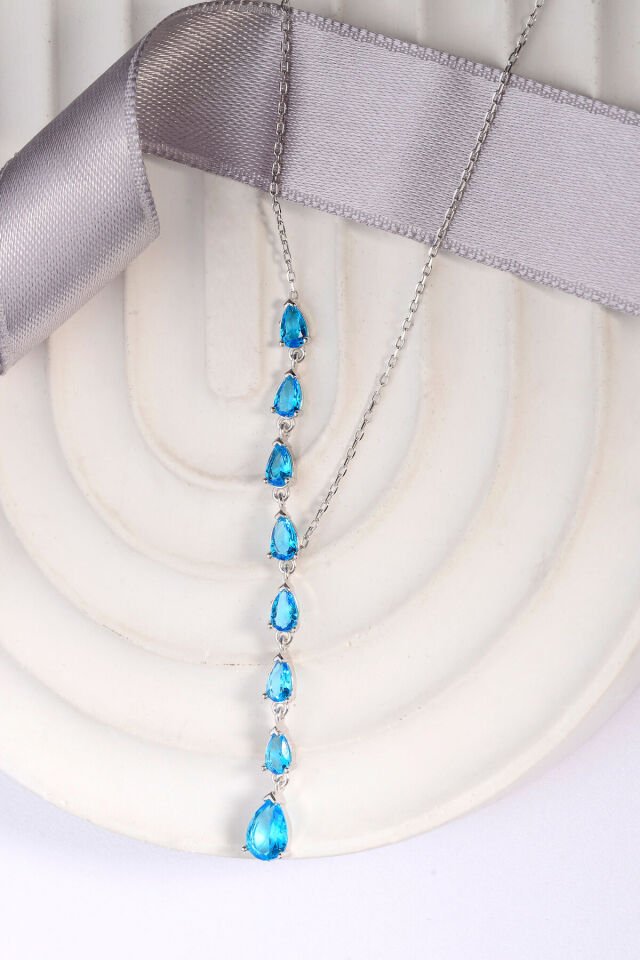 925 Ayar Gümüş Kalpli Taşlı Y Kolye