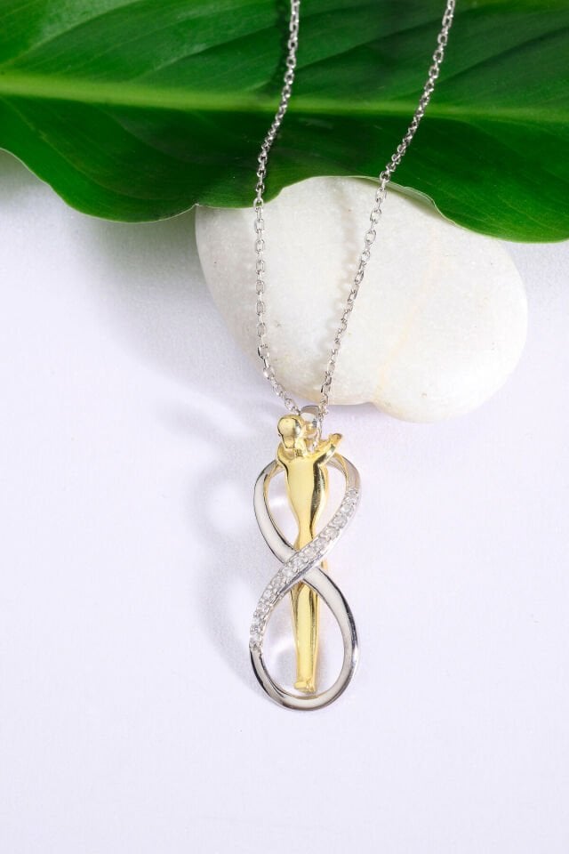 Sonsuzluk Sarılan Çift Kolyesi 925 Ayar Gümüş Kadın Kolyesi