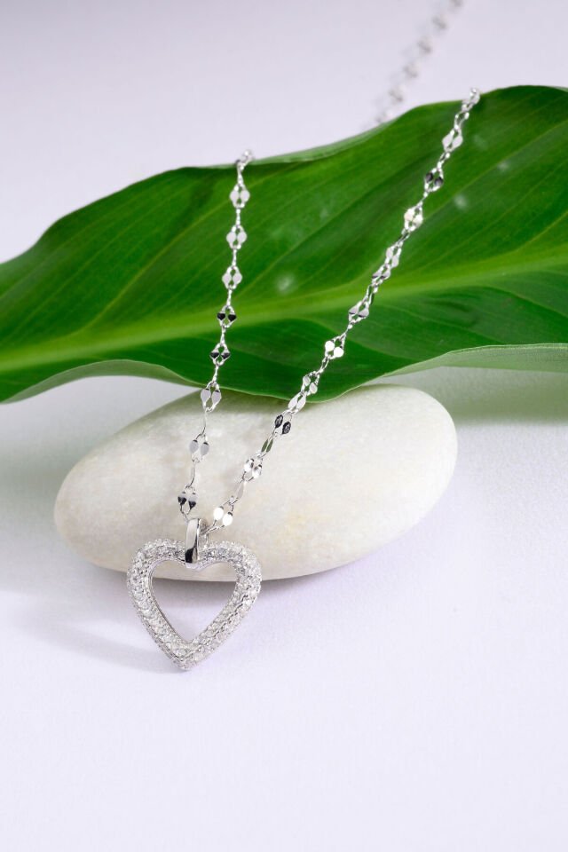 925 Ayar İçi Boş Kalp Gümüş Kolye