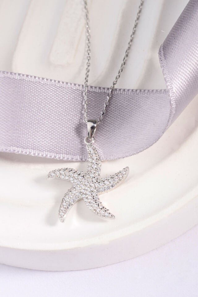 925 Ayar Gümüş Taşlı Deniz Yıldızı Kolye