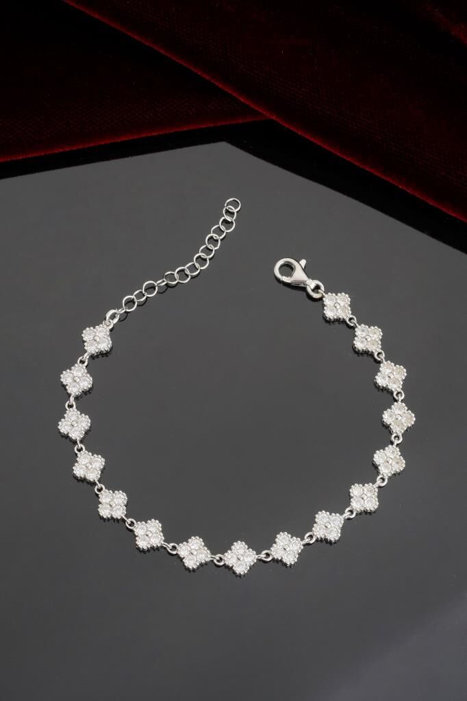 925 Ayar Gümüş Sıralı Yonca Bileklik