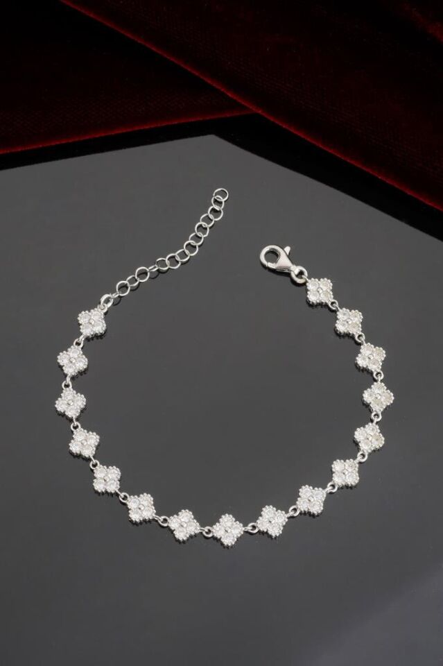 925 Ayar Gümüş Sıralı Yonca Bileklik