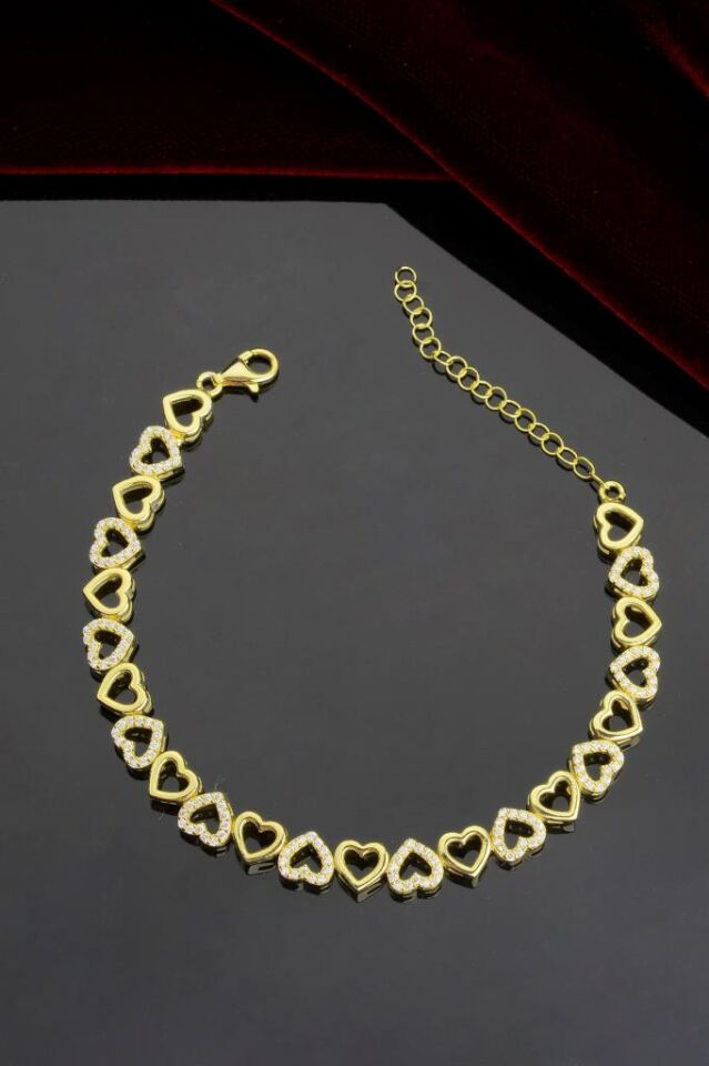 925 Ayar Gümüş Sıralı Kalpli Bileklik