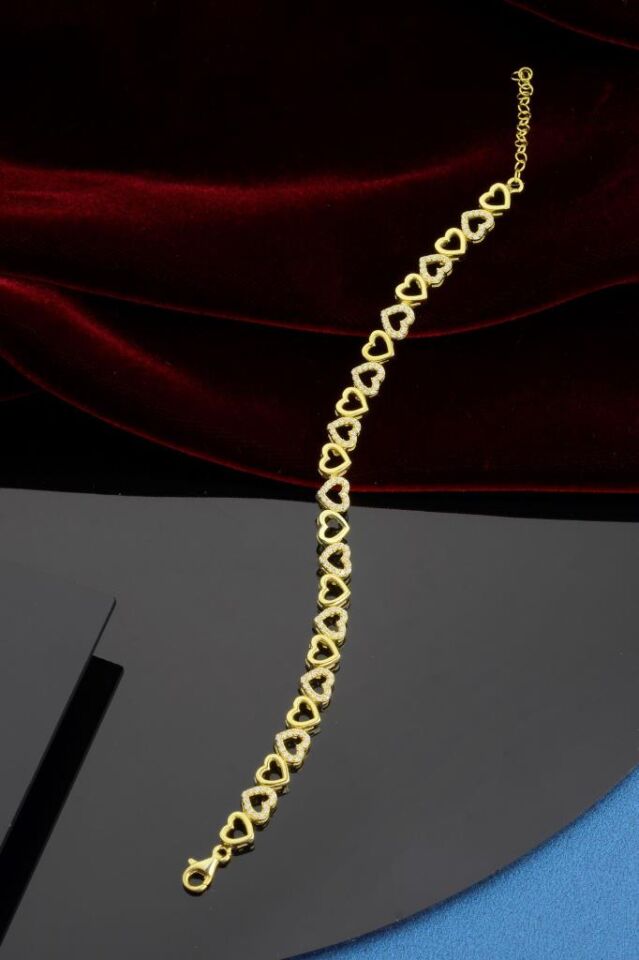 925 Ayar Gümüş Sıralı Kalpli Bileklik