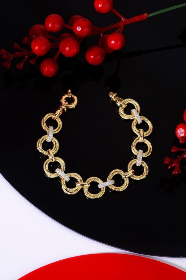 925 Ayar Gümüş Altın Kaplama Samanyolu Bileklik