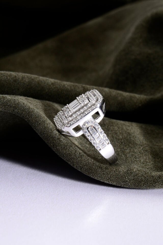 925 AYAR GÜMÜŞ BÜYÜK KARE BAGET YÜZÜK Gümüş - 18