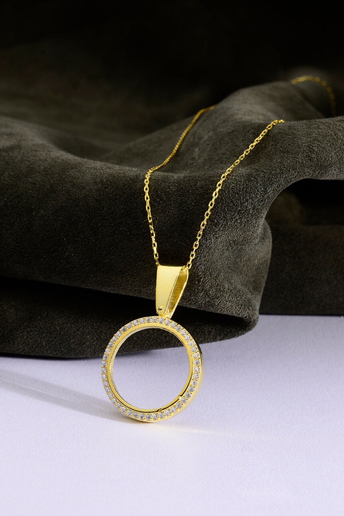 925 Ayar Gümüş üzeri Altın Kaplama Taşlı Çeyrekli Kolye