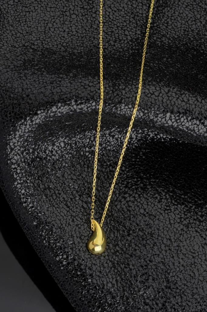 925 Ayar Gümüş Altın Kaplama Küçük Gözyaşı Damla Kolye