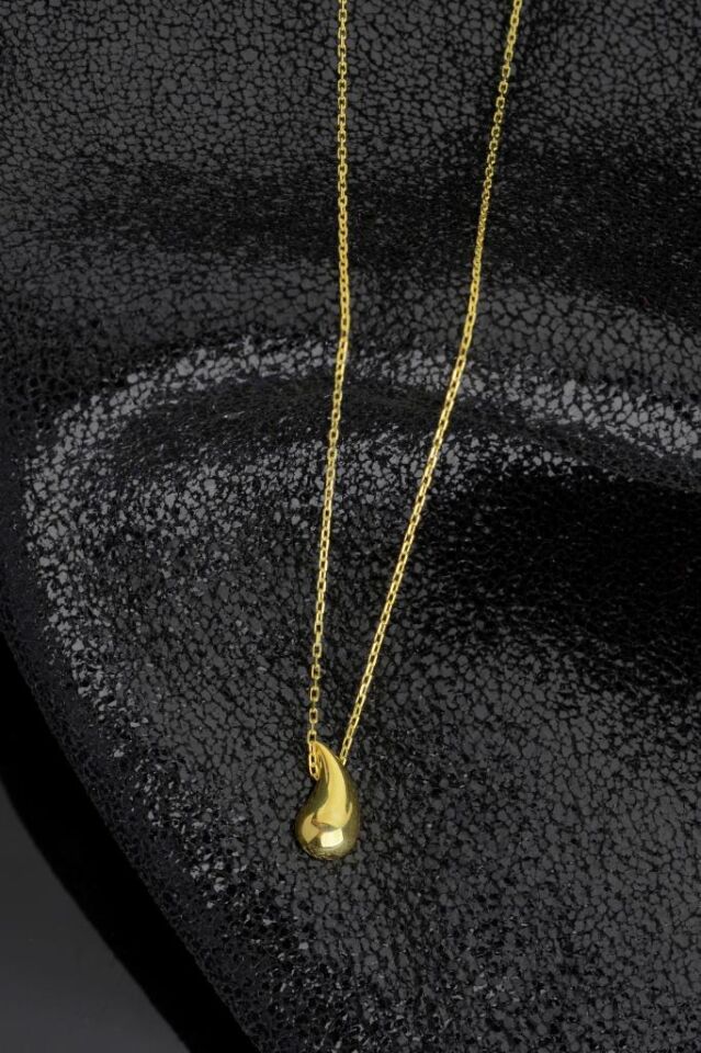 925 Ayar Gümüş Altın Kaplama Küçük Gözyaşı Damla Kolye