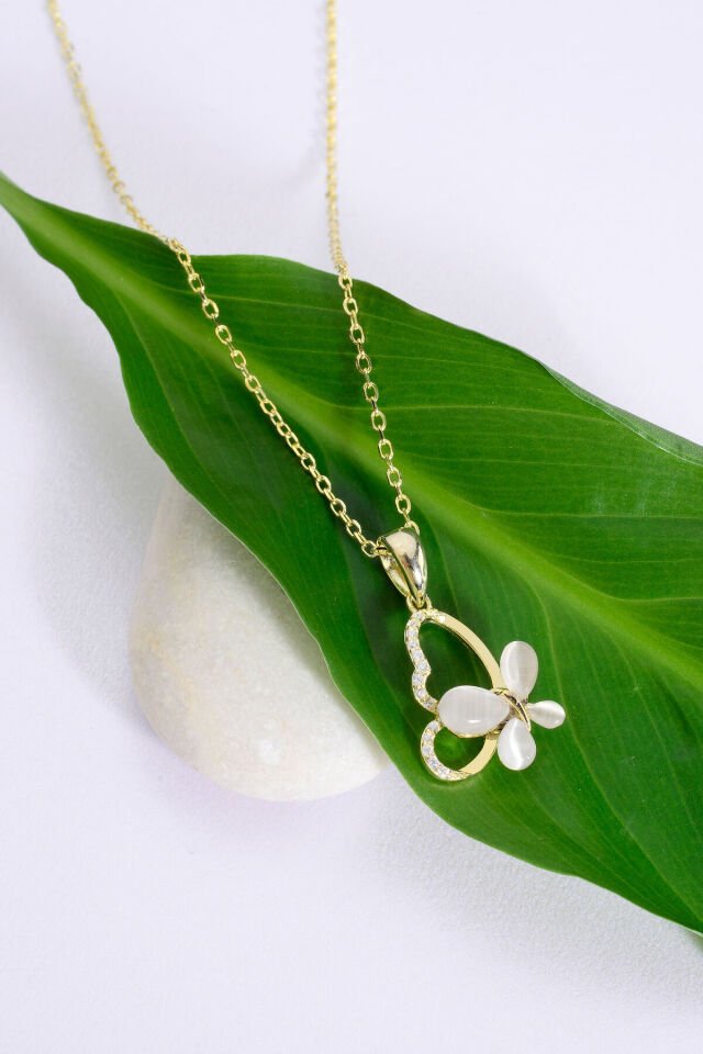 Altın Kaplama 925 Ayar Gümüş Anti Stres Dönen Kelebek Detaylı Kolye