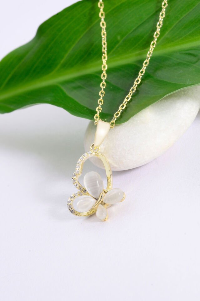 Altın Kaplama 925 Ayar Gümüş Anti Stres Dönen Kelebek Detaylı Kolye