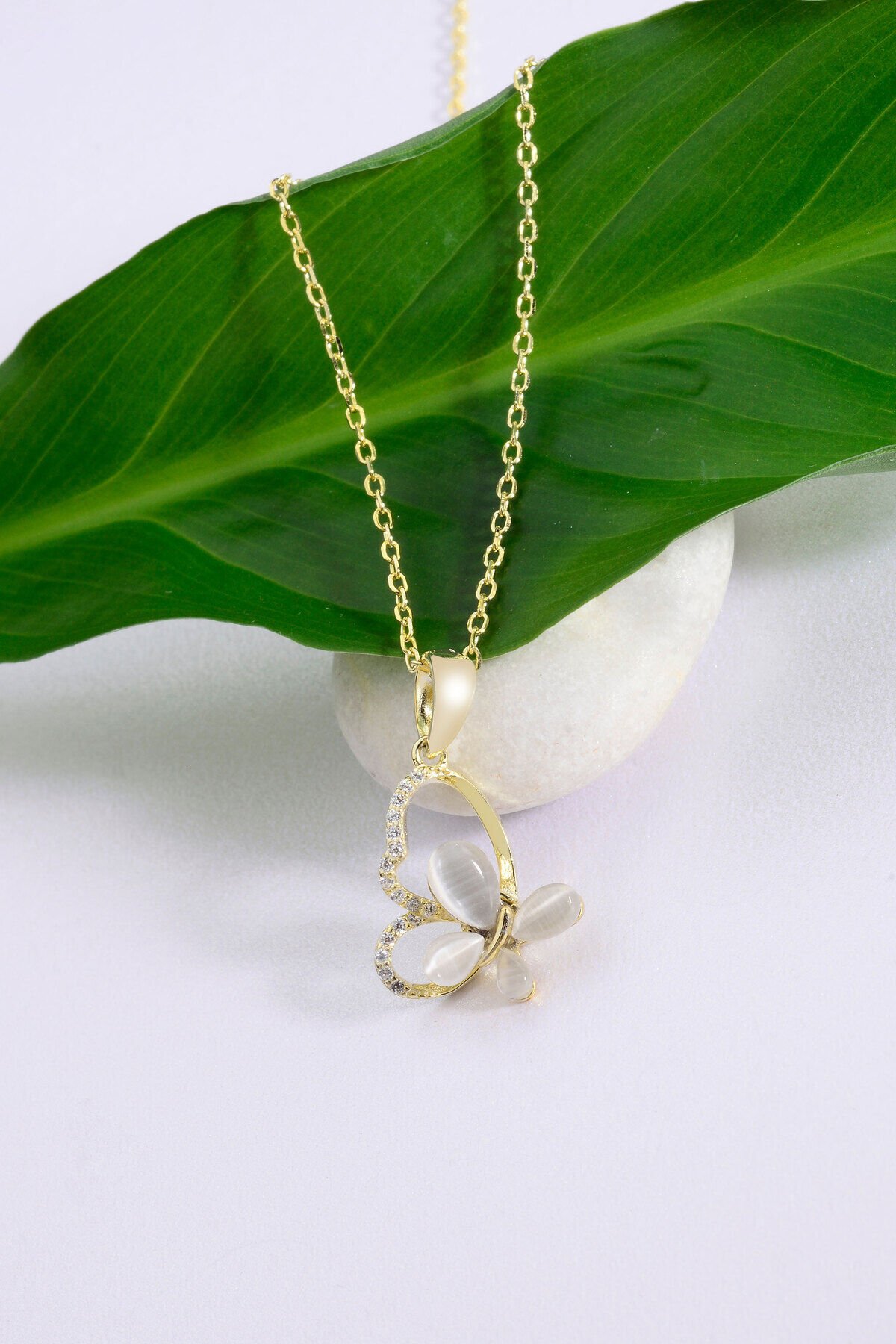 Altın Kaplama 925 Ayar Gümüş Anti Stres Dönen Kelebek Detaylı Kolye