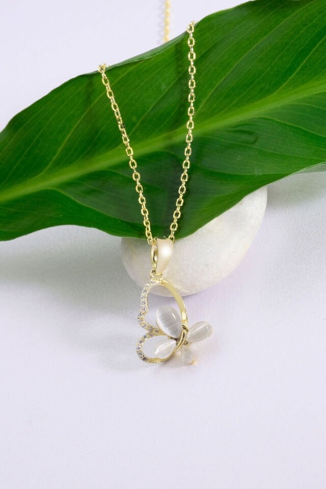 Altın Kaplama 925 Ayar Gümüş Anti Stres Dönen Kelebek Detaylı Kolye