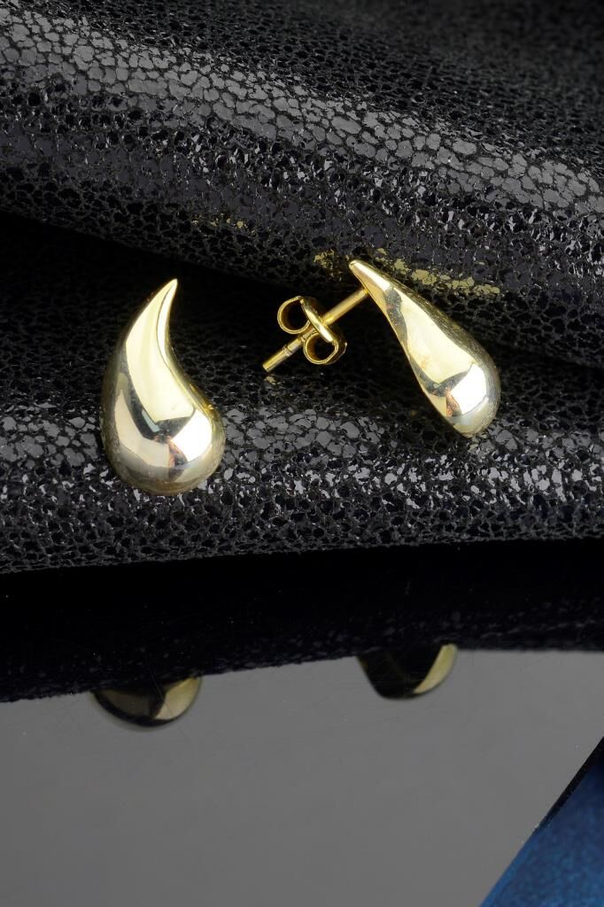 925 Ayar Gümüş Altın Kaplama Büyük Damla Küpe