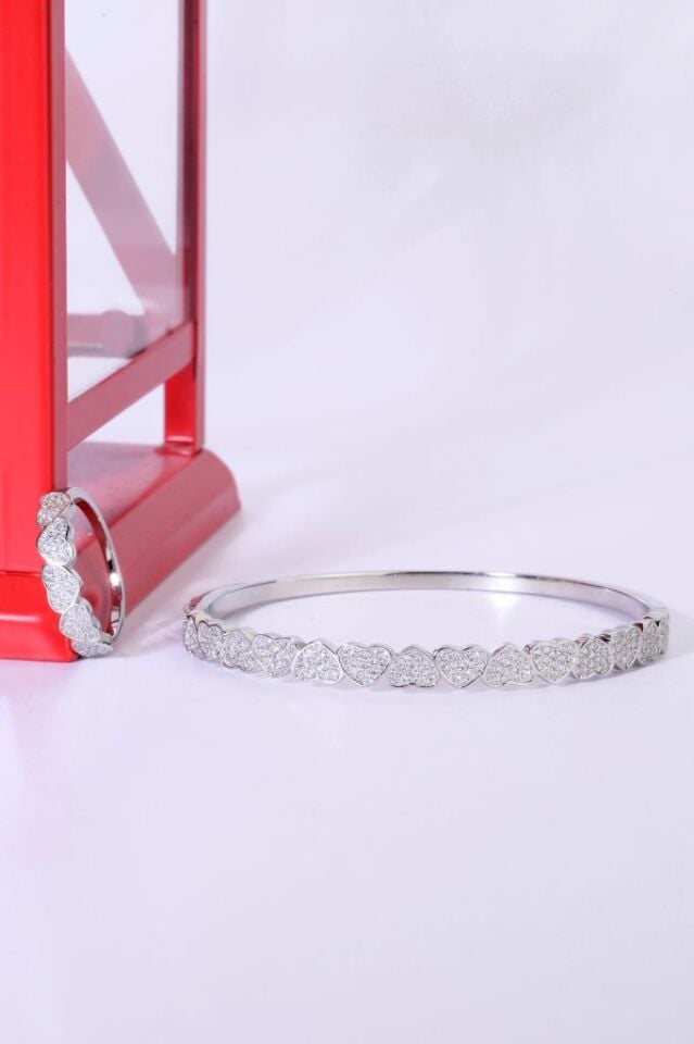 925 Ayar Gümüş Kalpli Bilezik ve Yüzük Set