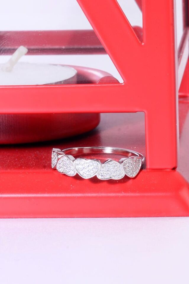 925 Ayar Gümüş Kalpli Bilezik ve Yüzük Set