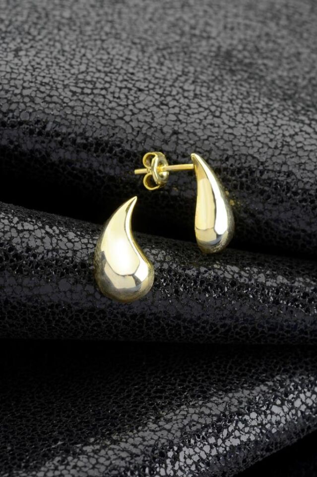 925 Ayar Gümüş Altın Kaplama Küçük Damla Küpe