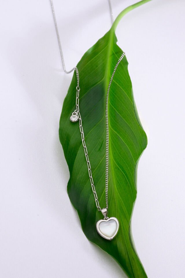 925 Ayar Sedefli Kalp Kolye
