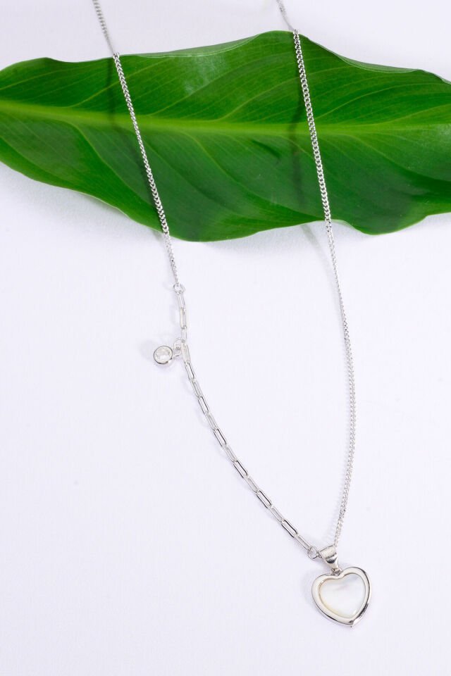 925 Ayar Sedefli Kalp Kolye