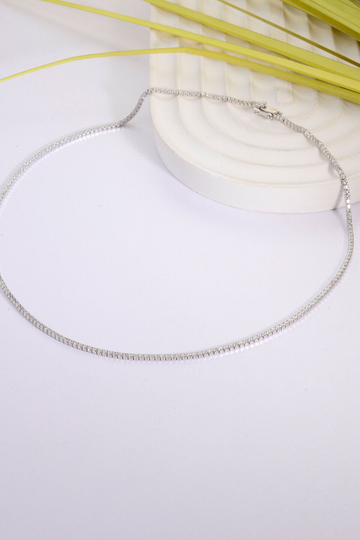 925 Ayar Gümüş 1,5mm Taşlı Klasik Su Yolu Kolye Model Kodu