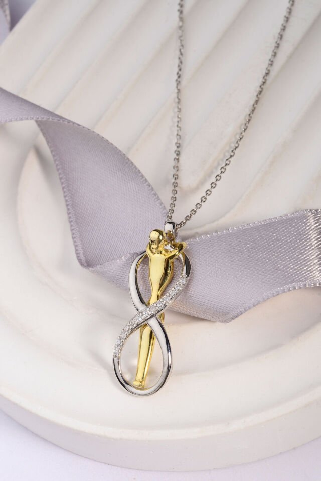 Sonsuzluk Sarılan Çift Kolyesi 925 Ayar Gümüş Kadın Kolyesi