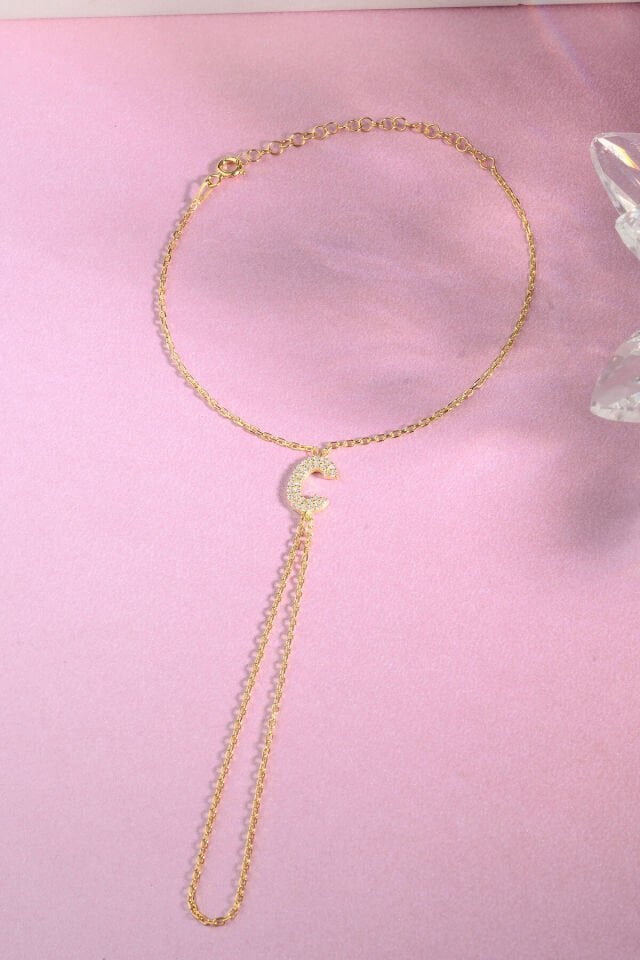 925 AYAR GÜMÜŞ ÜZERİ ALTIN KAPLAMA C HARFLİ ŞAHMERAN