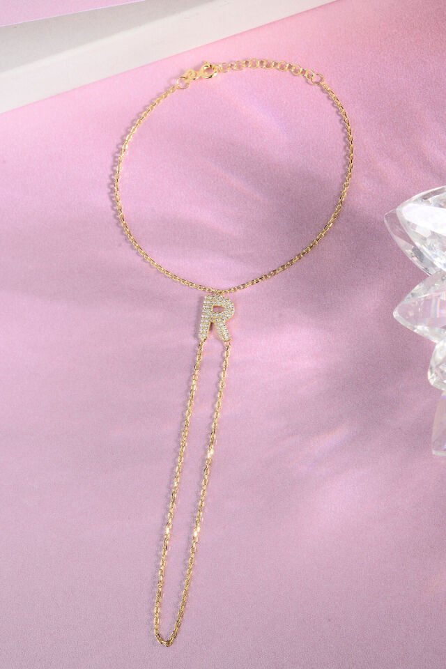 925 AYAR GÜMÜŞ ÜZERİ ALTIN KAPLAMA R HARFLİ ŞAHMERAN