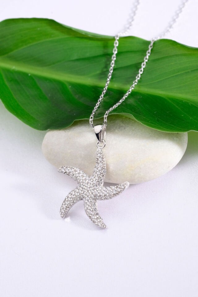 925 Ayar Gümüş Taşlı Deniz Yıldızı Kolye