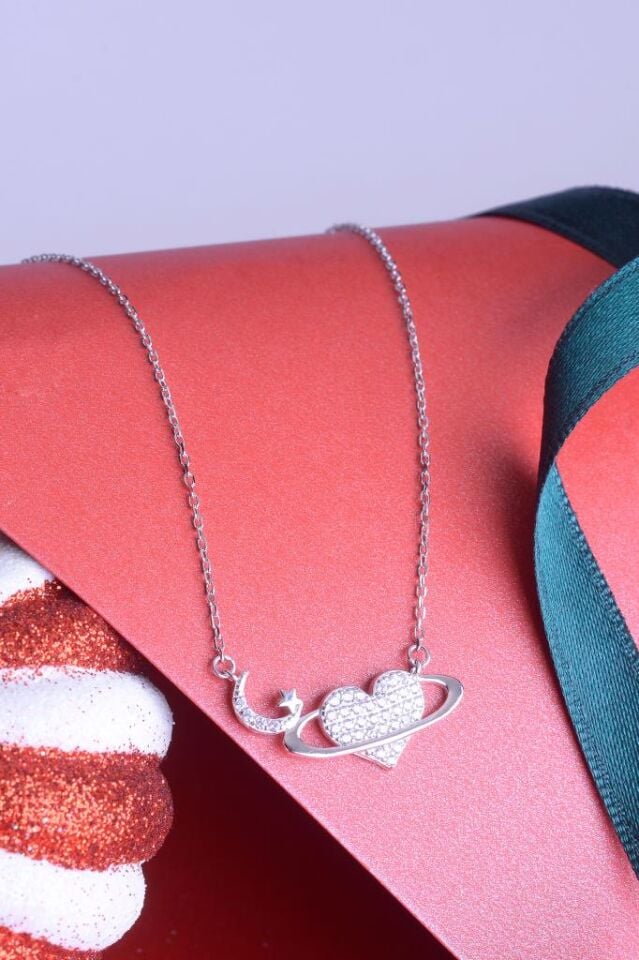 925 Ayar Gümüş Taşlı Kalp Universe Kolye