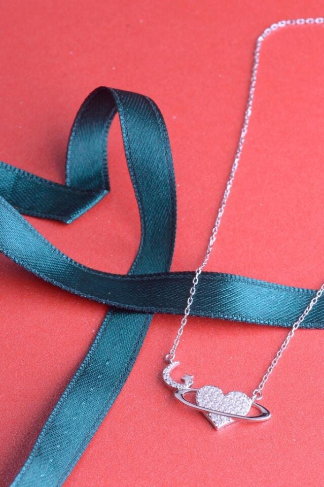 925 Ayar Gümüş Taşlı Kalp Universe Kolye