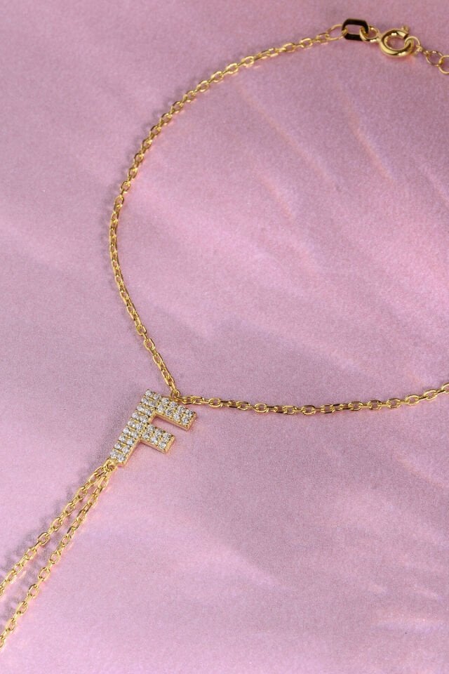 925 AYAR GÜMÜŞ ÜZERİ ALTIN KAPLAMA F HARFLİ ŞAHMERAN