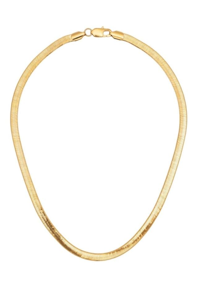 925 Ayar Gümüş Üzeri Altın Kaplama 6mm Üçgen İtalyan Kalın Balıksırtı Kolye