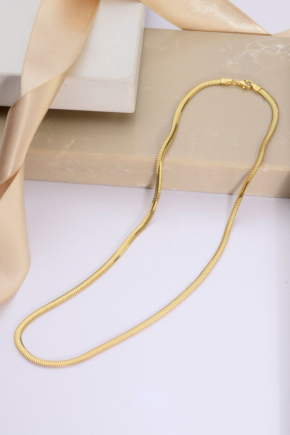 925 Ayar Gümüş Üzeri Altın Kaplama İtalyan Balıksırtı Kolye