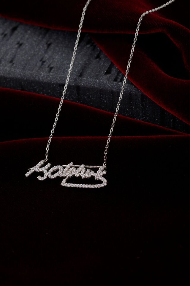 925 AYAR GÜMÜŞ ATATÜRK İMZASI ZİRKON TAŞLI KOLYE