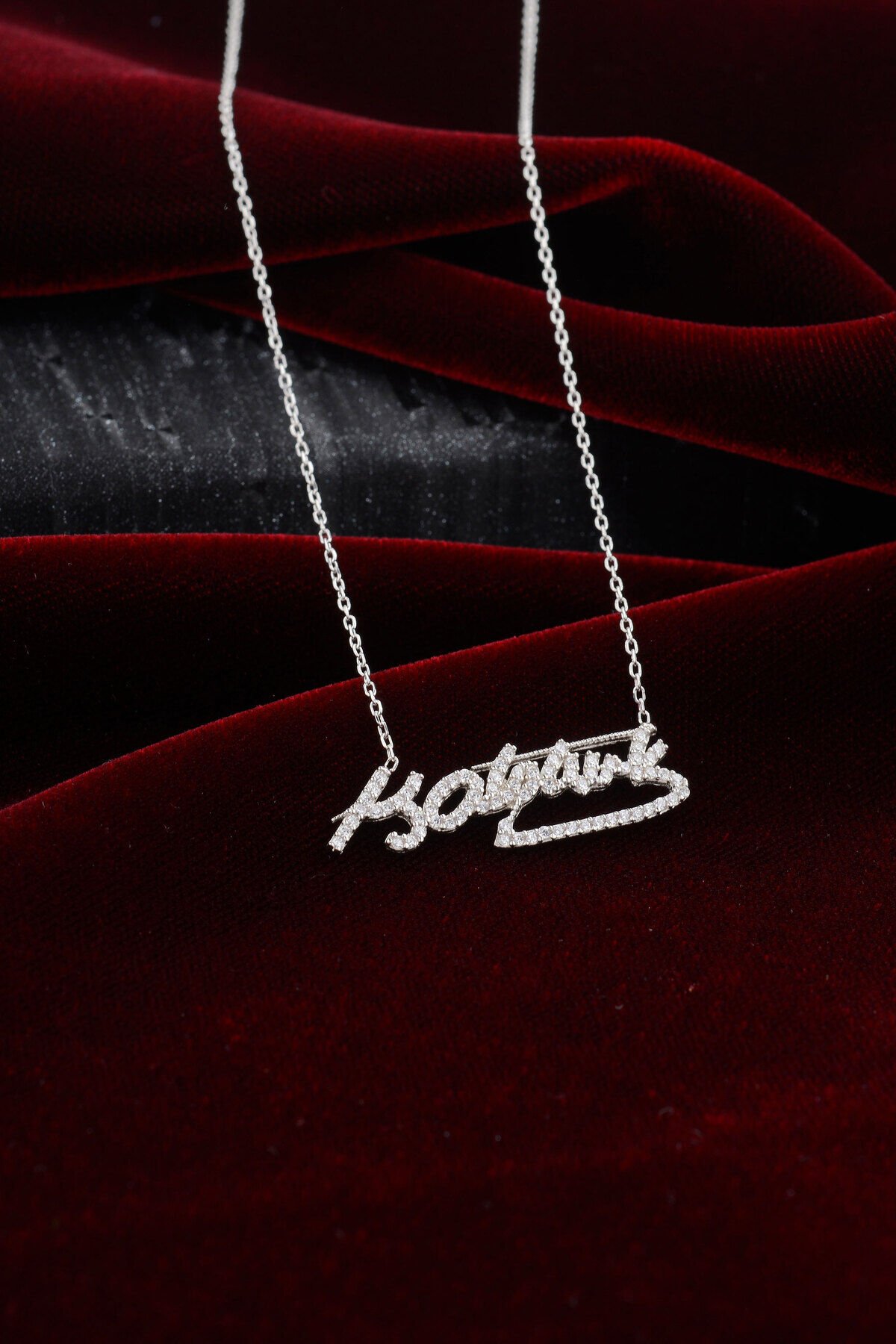 925 AYAR GÜMÜŞ ATATÜRK İMZASI ZİRKON TAŞLI KOLYE