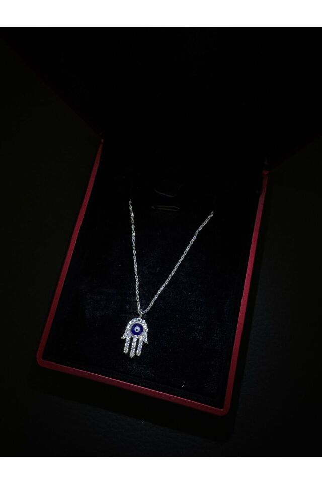 925 AYAR GÜMÜŞ ZİRKON TAŞLI FATMA ANA ELİ KOLYE