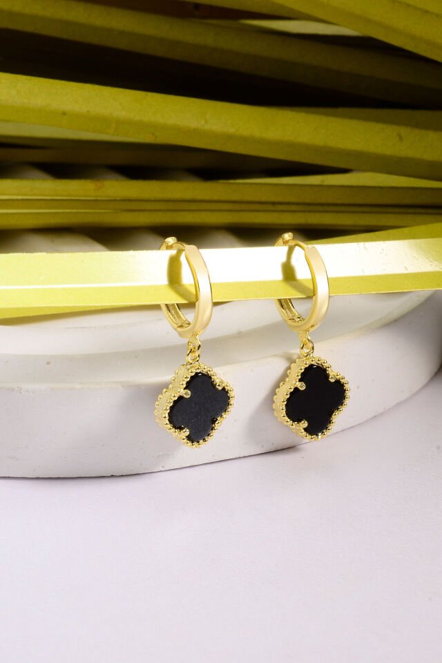 925 Ayar Gümüş 12 mm Yonca Sallantılı Halka Küpe