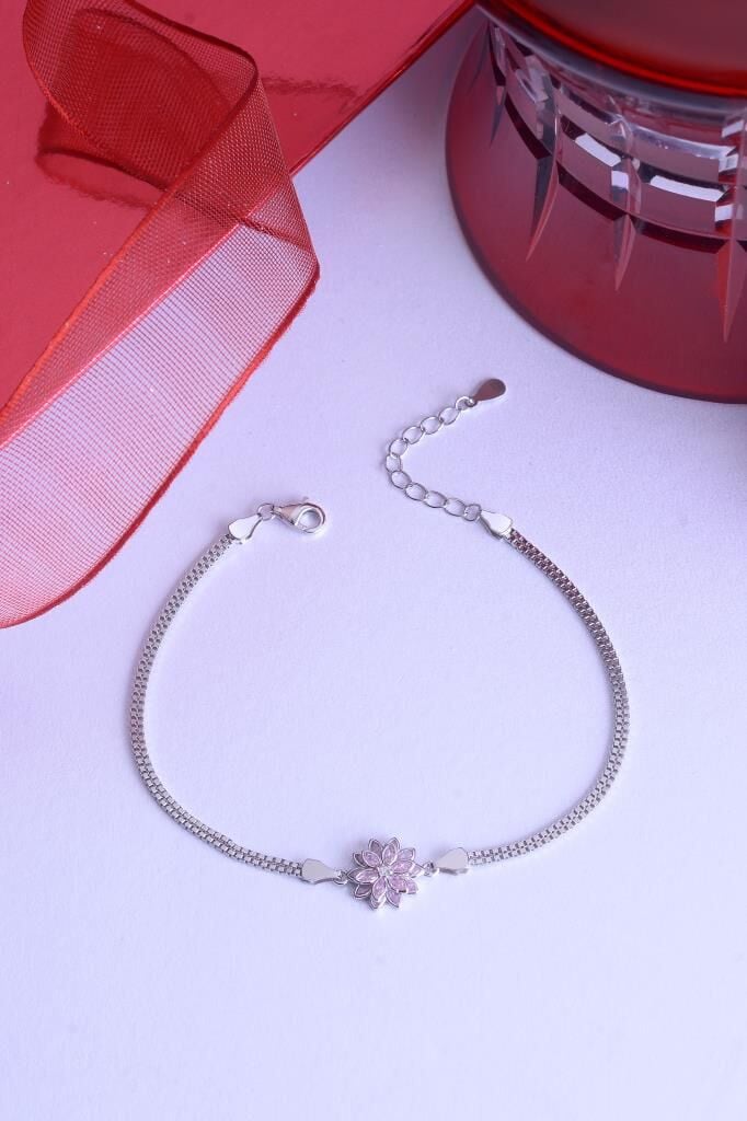 925 Ayar Gümüş Pembe Lotus Bileklik