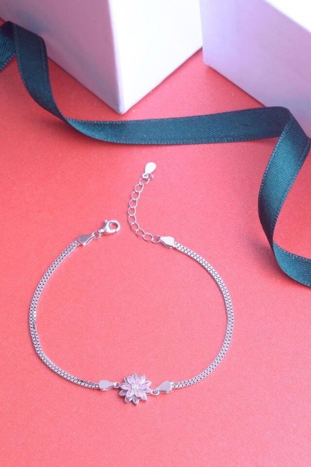 925 Ayar Gümüş Pembe Lotus Bileklik